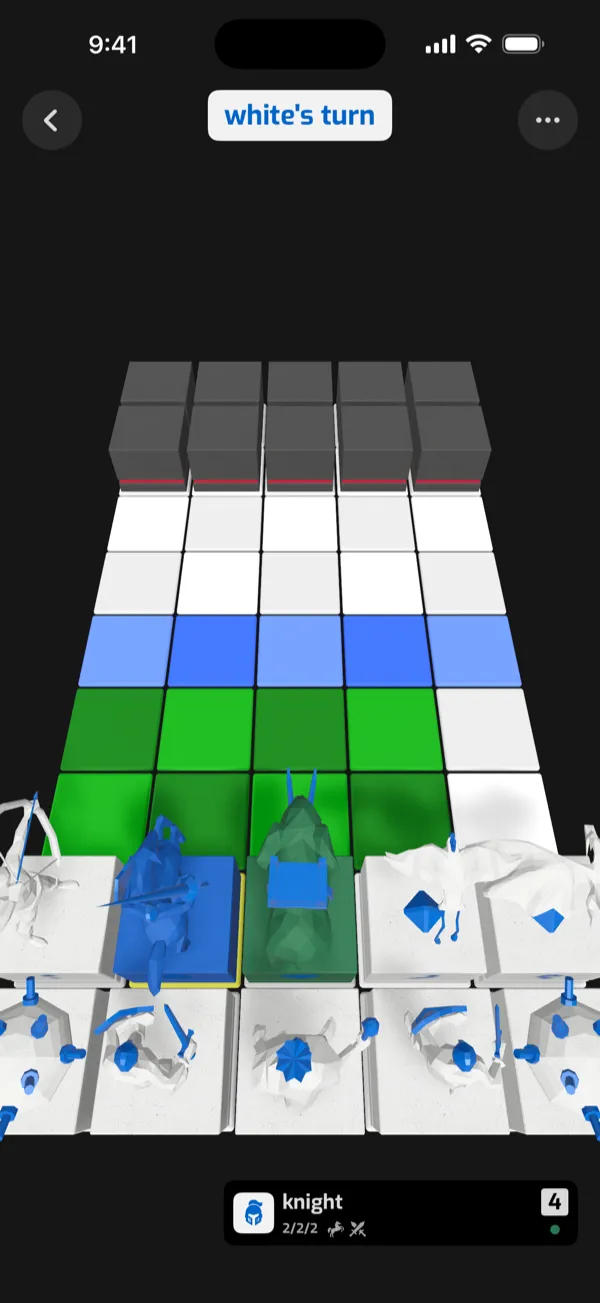 a knight selected, with the squares it can reach lit up in green