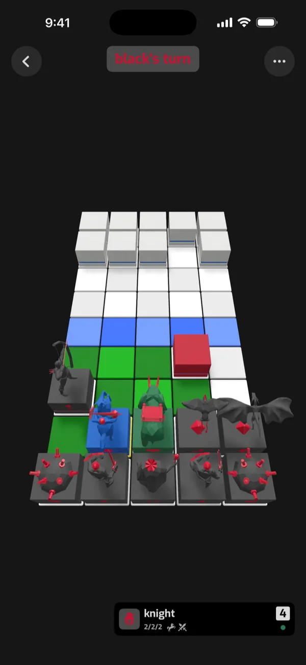 black's knight about to attack a hidden white stone, marked in red