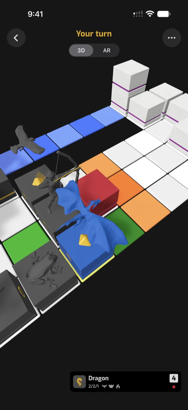 Black's Dragon about to attack a hidden white stone, marked in red