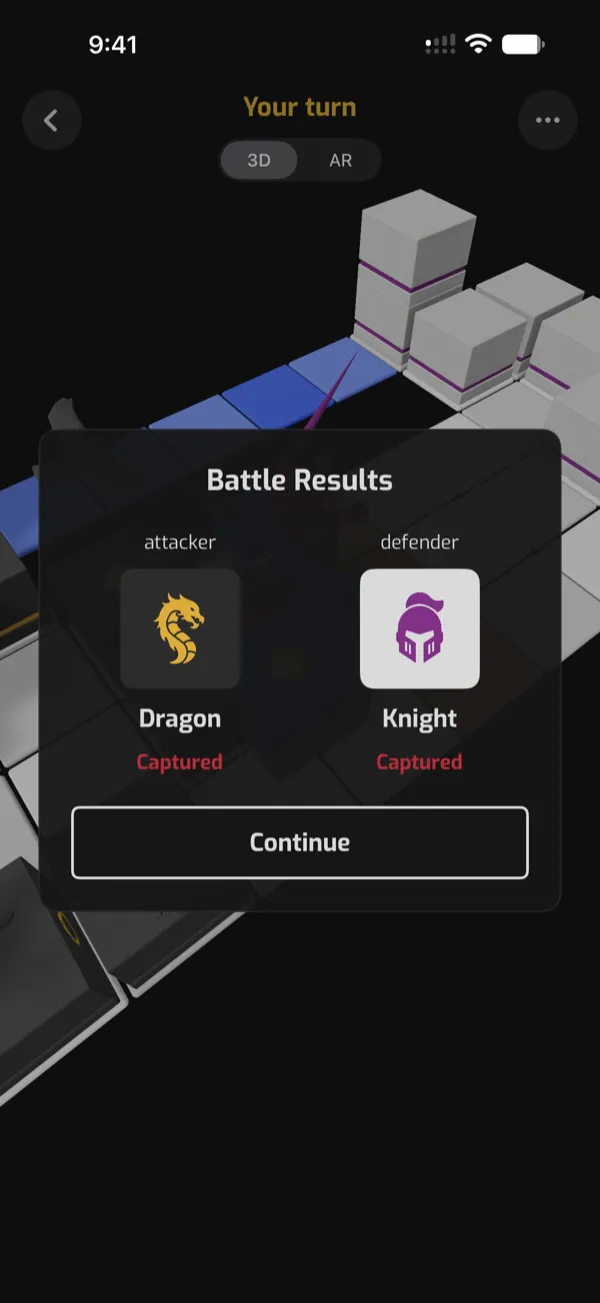 Battle results: the attacking Dragon and the defending Knight are both captured